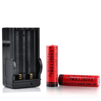 EXCELLENT 2 Pack 2600mAh High Capacity Rechargeable 18650 Batteries (with Travel charger)