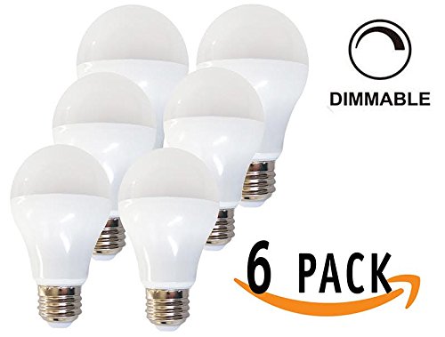 Pack of 6 7W A19 LED Light Bulb 3000K Kelvin (Warm White), DIMMABLE, 550 Lumens, LED Bulbs, Medium Screw, E26
