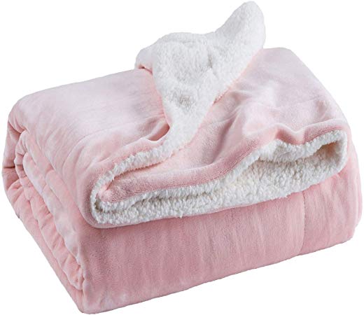 Bedsure Sherpa Blanket Pink Double/Twin Size (150 x 200cm) Fleece Bed Blankets Warm Fluffy Reversible Microfiber Solid Blankets for Baby Girls