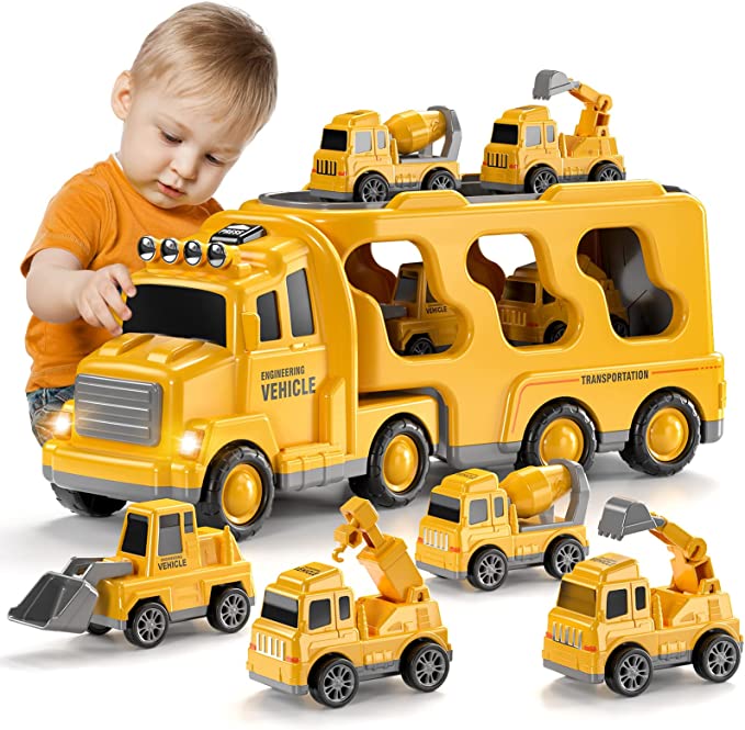 Construction Trucks Toddler Boy Toys Cars for Toddlers 1-3 - Kids Toys for 3 4 5 6 Years Old Boys Transport Vehicle Carrier Truck, Car Toys Set for Age 3-9, Christmas Birthday Gifts
