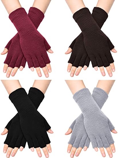 Unisex Half Finger Gloves Winter Stretchy Knit Fingerless Typing Gloves