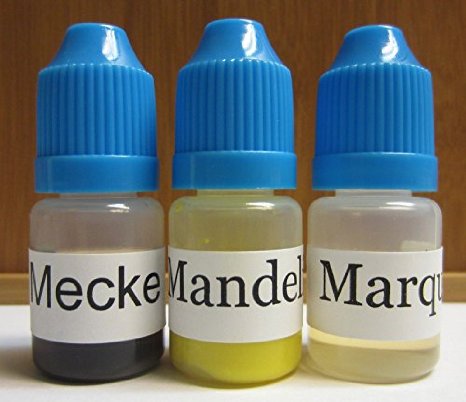Marquis Mandelin and Mecke Reagents testing kit 3 Pack. 5ml Each with Identification Cards and Reaction Vial