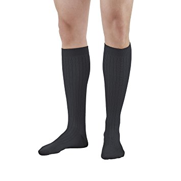 Ames Walker Men's AW Style 128 Microfiber/Cotton Compression Knee High Dress Socks - 20-30 mmHg Black Medium 128-M-BLACK Nylon/SpandexCotton