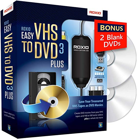 Roxio Easy VHS to DVD 3 Plus - Video to DVD Converter with 2 Bonus DVDs - Amazon Exclusive [Key Card] [Old Version]