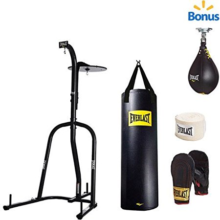 Everlast Dual Station Heavy Bag Stand, 100-lb, Speedbag, Value Bundle