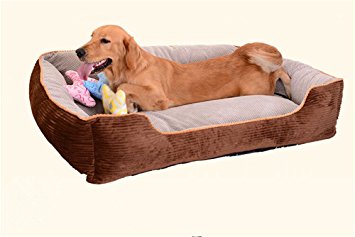 BigBig Home Super Soft Stripe Corduroy Washable Dog Bed, Filled with PP Cotton.5 Sizes Available(Brown&Gray)