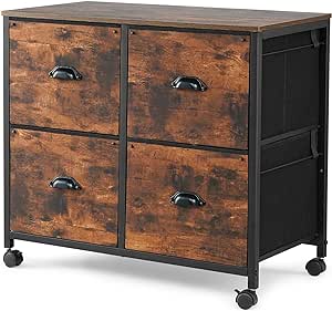 TOPSKY 4 Drawers Mobile Fabric Lateral File Cabinet with Casters for Letter SIze File (Rustic Brown)