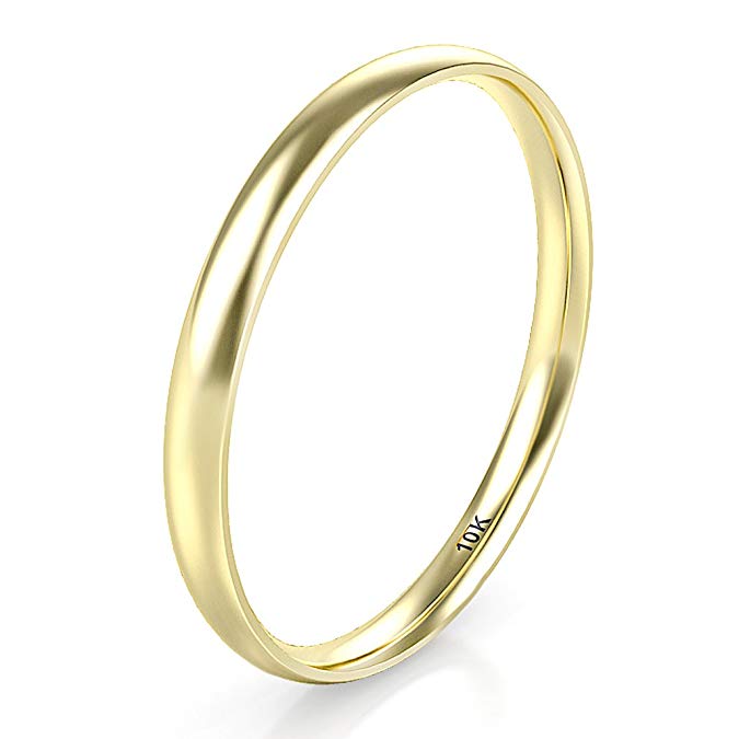 10K White/Yellow/Rose Gold 2MM Plain Dome Wedding Band Ring