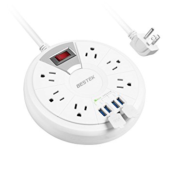 Power Strip, BESTEK 6-Outlet Surge Protector 6 Feet with 2 USB Charging Ports