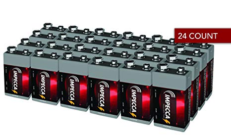 IMPECCA 9 Volt Batteries, All Purpose Alkaline Battery (24-Pack) High Performance   Long Lasting 9V Battery, Leak Resistant 24 Count 6LR61 - Platinum Series