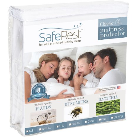 Cal King Size SafeRest Classic Plus Hypoallergenic 100% Waterproof Mattress Protector - Vinyl Free