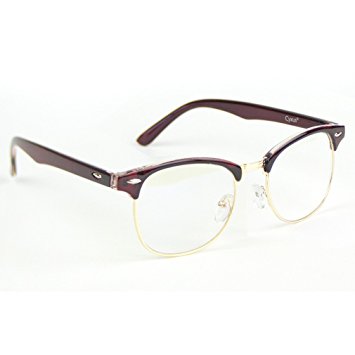 Cyxus Blue Light Filter Semi-rimless Glasses, [Transparent Lens] Anti Eyestrain Computer Reading Glasses (Wine Red Frame)