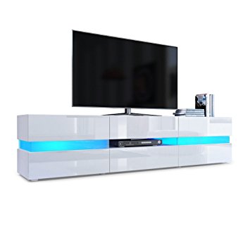 TV Unit Cabinet Flow, Carcass in White matt / Front in White High Gloss with LED Lights