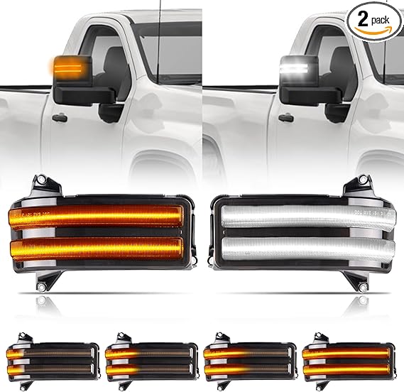 Gempro LED Sequential Amber Side Mirror Marker Turn Signals White Parking Cargo Lights Switchback Tow Mirror Lamps for 2020-2023 Chevy Silverado/GMC Sierra 2500 3500, Smoked Len