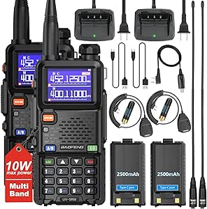 2 Pack BAOFENG UV5RM 10W Ham Radio UHF VHF Multi-Band Two Way Radio NOAA FM AM Receiver Long Range Type CRe Chargeable Handheld Walkie Talkie