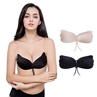 Bocianelli Strapless Backless Bra, [2 Pack ] Push-up Sticky Adhesive Bras for Women