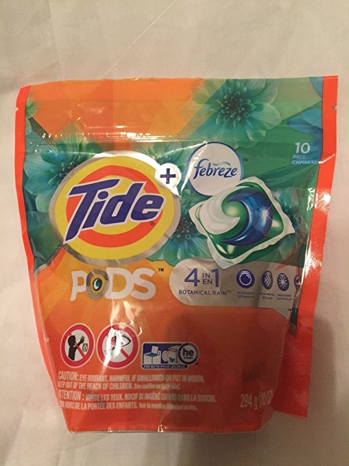 Tide Pods Plus Febreze Laundry Detergent Packs, Botanical Rain Scent, 10-Count Bag