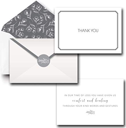 Funeral Thank You Cards With Envelopes, Set of 20 Bulk 4x6 Sympathy Notes Bereavement Card Set with Acknowledgment Message Inside, Include Matching Seal Stickers