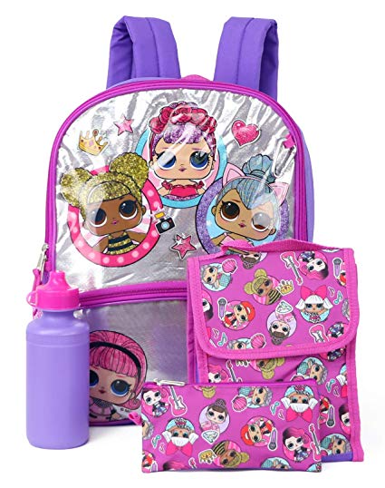 L.O.L. Surprise Backpack Lunch Kit Water Bottle Mega Set 5-Piece School Supplies Combo