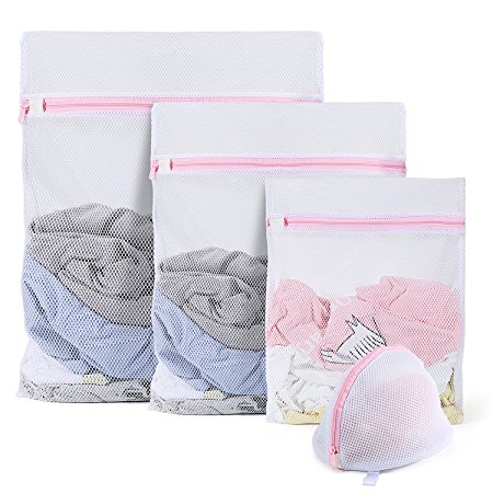 Mee'life Set of 4 Laundry Wash Bags for Lingerie Sweater with Small Round Wash Bag Protects Clothes in the Washer - No More Snags,Knotting or Napping Caused By Washing Even in Delicate Mode (Small)
