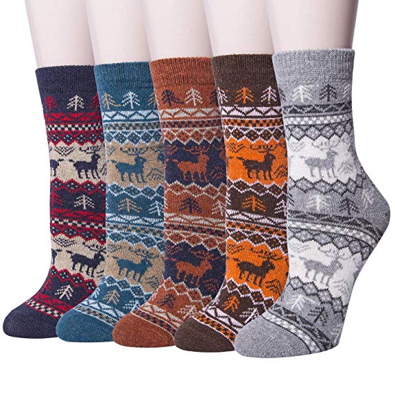 5 Pairs Womens Winter Warm Thick Knit Wool Ladies Socks