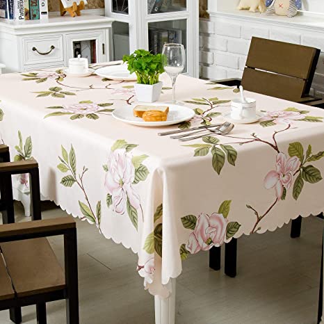 Hewaba Rectangle Printed Tablecloth - 60" x 120" Polyester Washable Table Cover, Seats 10-12 People, Wrinkle Free, Oil-Proof/Waterproof Tabletop Protector for Kitchen Dining Party - Rose Pink …