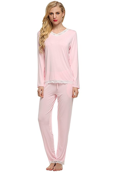 Ekouaer Pajama Set Women's Sleepwear Long Sleeve Shirt with Pj Pants (XS-XL)