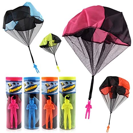Finebaby 4PCS Set Tangle Free Throwing Parachute Figures Hand Throw Soliders Parachute Square Outdoor Children's Flying Toys | No Strings No Batteries Toss It Up