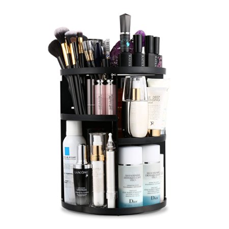 Jerrybox 360 Degree Rotation Makeup Organizer Adjustable Multi-Function Cosmetic Storage Box, Large Capacity, 7 Layers, Fits Toner, Creams, Makeup Brushes, Lipsticks and More (black)