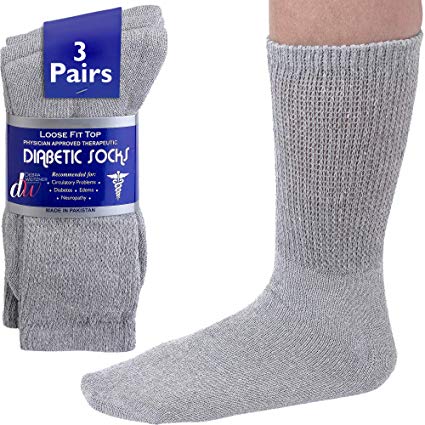 Debra Weitzner Mens Womens Diabetic Socks - Crew or Ankle Length - Cotton - Black, White or Grey - 3 Pairs