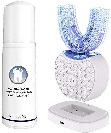 Ultrasonic Toothbrush Automatic Toothbrush Teeth Whitening Toothbrush Manual Toothbrush for Adults 360°Electric Toothbrush 30'' Automatic Timer Wireless Charging Washable Travel Home Dual-use(White)