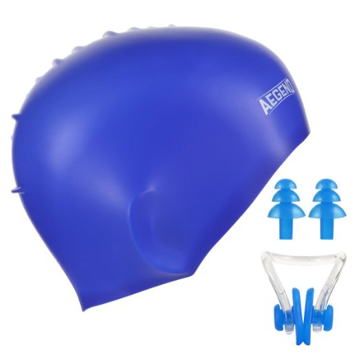 AEGEND Silicone Solid Swim Cap with free Nose Clip and Ear Plugs for Adult Women Men Youth