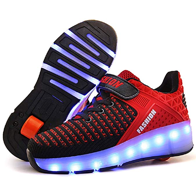 Ufatansy CPS LED Fashion Sneakers Kids Girls Boys Light Up Wheels Skate Shoes Comfortable Mesh Surface Roller Shoes Thanksgiving Christmas Day Best Gift