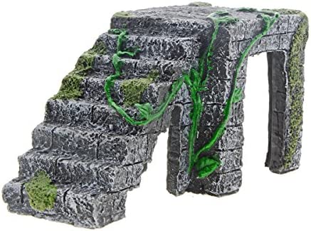 Dark Gray Green Turtle Platform,Artificial Resin Platform Stairs for Tortoise Climb Stone Habitat Ornament
