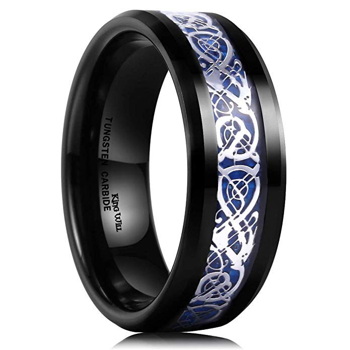 King Will Dragon 8mm Mens Celtic Dragon Tungsten Carbide Wedding Band Ring Black/Gold/Rose Gold/Blue/Opal