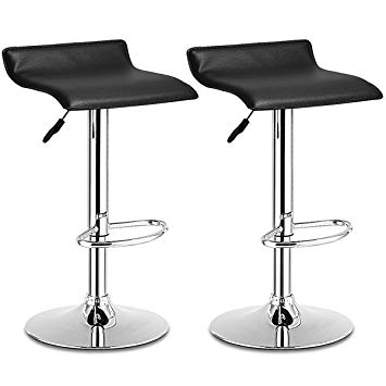 COSTWAY Set Swivel Bar Stools Adjustable Contemporary Modern Design Chrome Hydraulic PU Leather Backless Dining Chairs Set of 2 (Black)