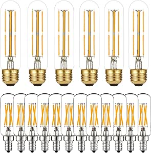 LiteHistory Bundle of Dimmable E26 Edison Bulb AC120V 6W=60W Tubular T10 Led Bulb and E12 LED Bulb Warm White 2700K T6 E12 Candelabra Bulb 60 watt for Chandeliers,Ceiling Fan,Pendant,Wall sconces