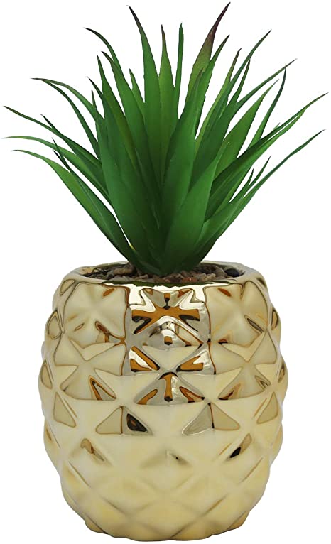 Kimdio Ceramic Potted Artificial Succulent Decoration Fake Pineapple Plant Home Decor Tabletop Office Desk Outdoor Decoration - Gold
