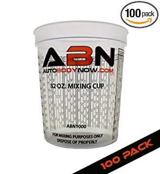 ABN Clear Plastic Mixing Cup 100-Pack 32oz Ounce / 946mL Milliliter Container for Paint, Activators, and Thinner