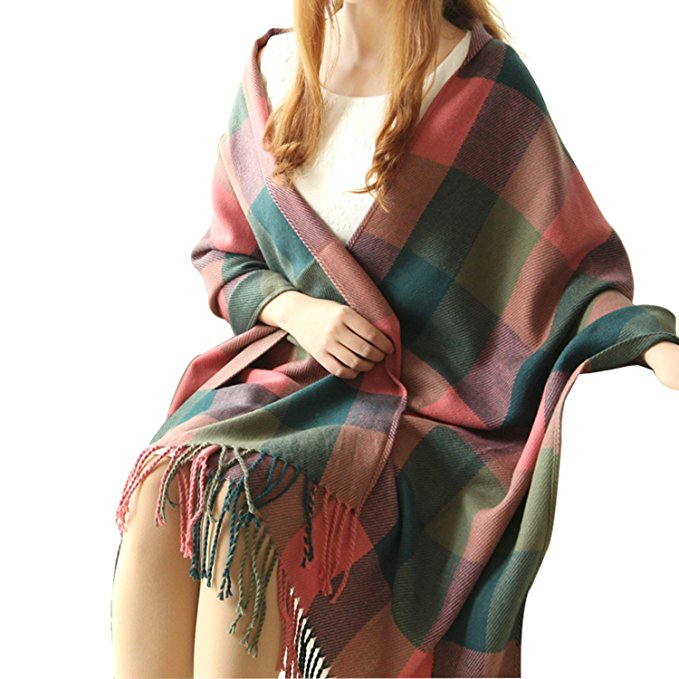 Women's Plaid Blanket Long Shawl Big Grid Winter Warm Lattice Large Scarf Wrap