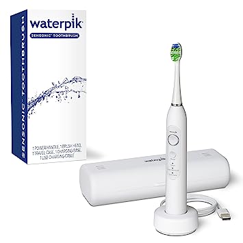 Waterpik Sensonic Sonic Electric Toothbrush, Rechargeable Toothbrush for Adults with 3 Modes, Travel Case, USB Charger, White STW-03W020