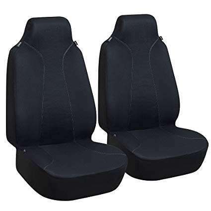 Elantrip Universal Cloth Bucket Seat Cover Set Airbag Compatible, High Back Front Seat Cover Set of Two Breathable for Car SUV Truck Van Jeep Black