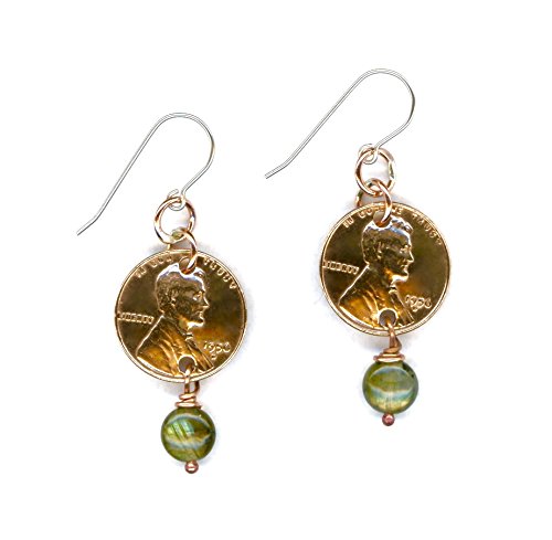 60th Birthday Gift for Her 1956 Penny Earrings 60th Anniversary Gift Labradorite Beads 1956 Coin