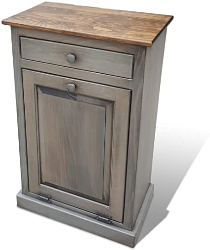 Peaceful Classics Wooden Pull Out Trash Can Cabinet, Handmade Solid Wood Hideaway Trash Holder (Pewter)