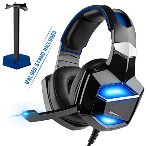 [2019 Edition] 7.1 Surround Sound - PS4 Mate USB Gaming Headset with Stand, G-Cord Over-Ear Headphones with Noise Cancelling Microphone for PS4 PC Laptop Notebook, Full-Feature USB Digital Decoding