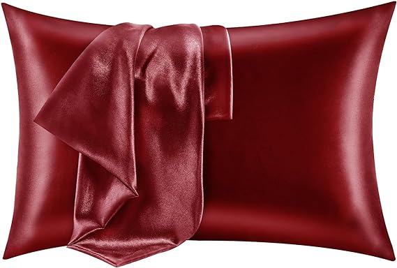 CozyLux Silk Satin Pillowcase for Hair and Skin Queen Set of 2 Soft Pillow Cases Silky Microfiber Bed Pillow Covers Wrinkle Resistant with Envelope Closure(Red, 20 x 30 Inches)