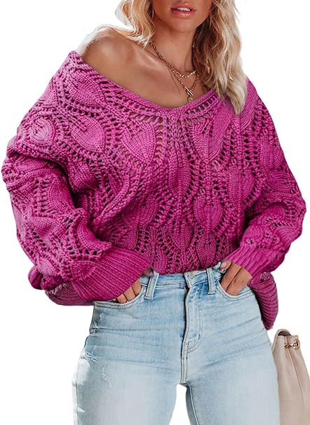 Dokotoo Fall Sweaters Round Neck Crochet Hollow Out Cute Winter Pullover Sweaters for Women Trendy 2023