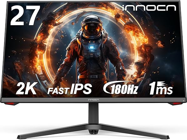 INNOCN 27 Inch Gaming Monitor QHD 2K 2560 x 1440p 180Hz Fast IPS, FreeSync, 1ms, Extreme Low Motion Blur, 99% sRGB, 2 x HDMI 2.1 | 2 x DP 1.4 | Height/Pivot Stand, Black