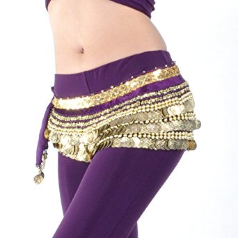 BellyLady Multi-Row Gold Coins Belly Dance Skirt Wrap & Hip Scarf, Gift Idea