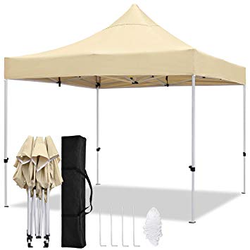 TopCamp Pop Up Canopy Tent, 10 x 10 ft Aluminum Alloy Outdoor Portable Instant Shelter for Party, Wedding, Commercial Activities with Carry Bag (Tan)